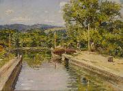 Theodore Robinson Canal Scene oil